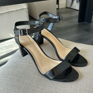 Faux Croc Ankle Strap Heeled Sandals